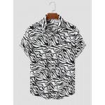 Mens Zebra Skin Chest Pocket Front Buttons Shirts